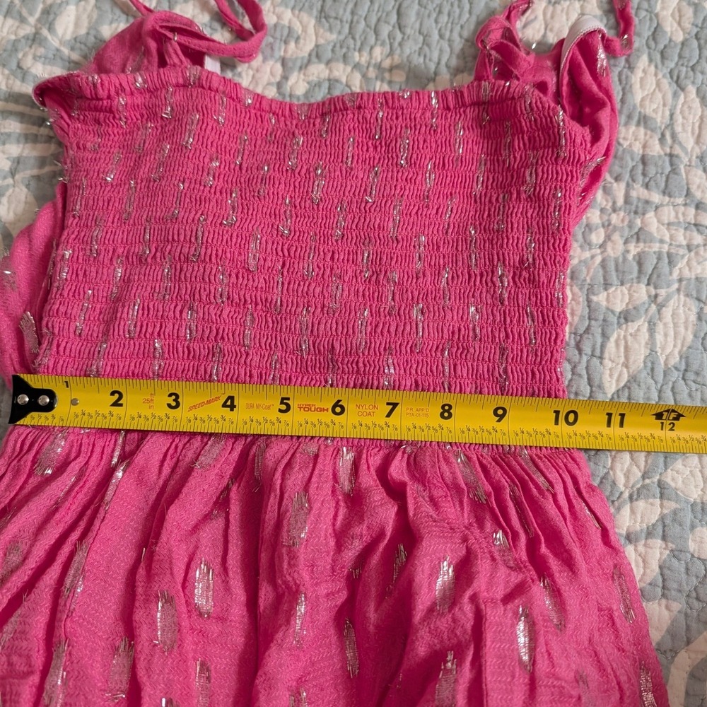 Beach Bunny Pink Metallic Shimmer‎ Wide Leg Tiered Jumpsuit Womens Small Boho - Picture 10 of 11